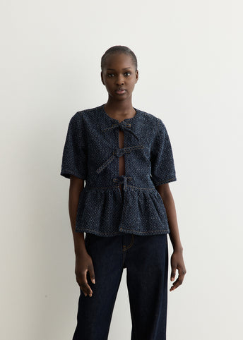 Tweed Denim Peplum Blouse