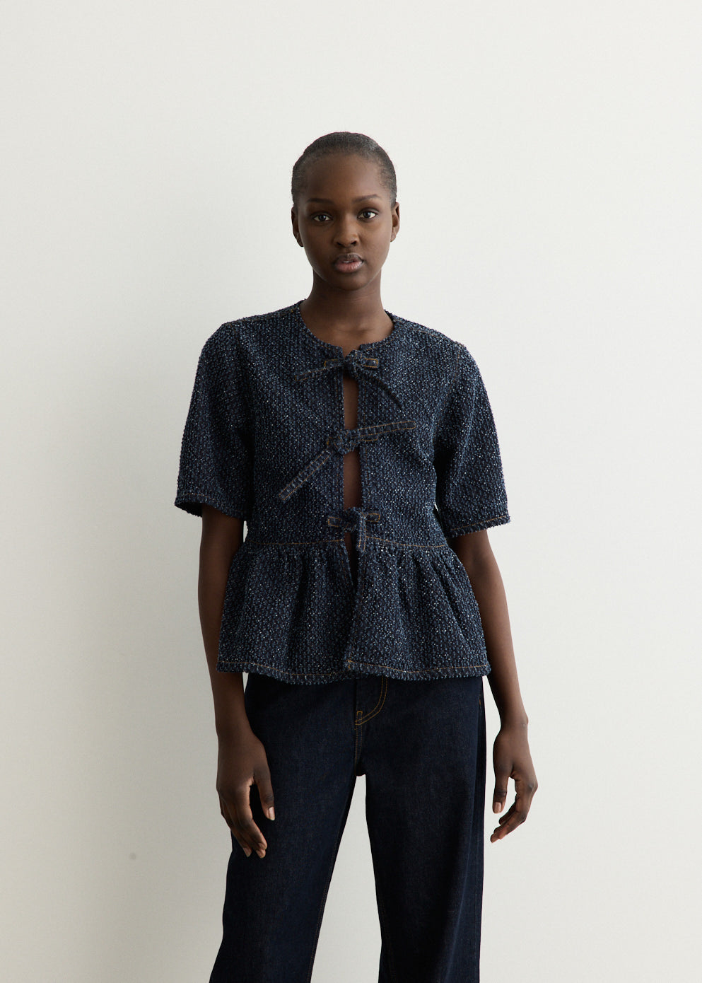 Tweed Denim Peplum Blouse