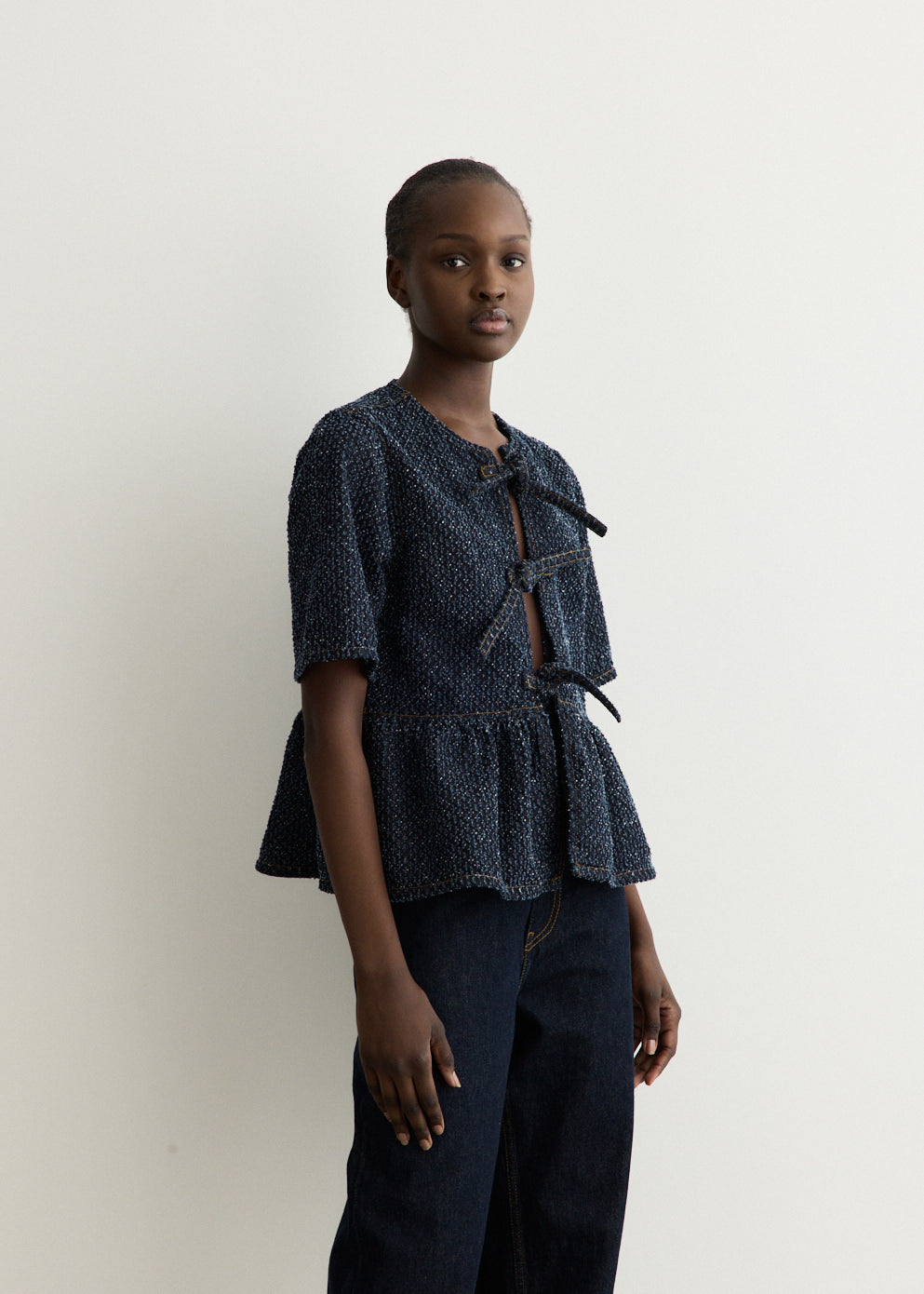 Tweed Denim Peplum Blouse