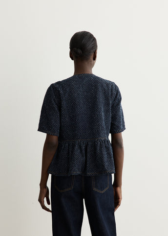 Tweed Denim Peplum Blouse