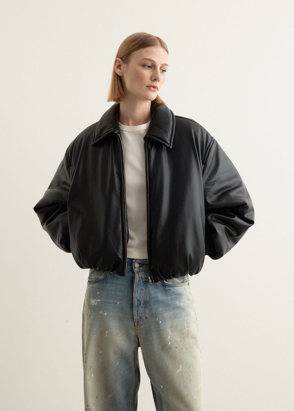 Faux Leather Bomber Jacket