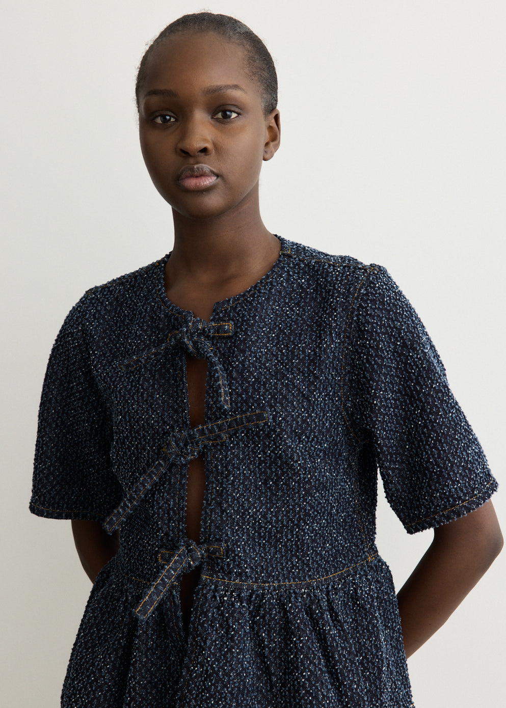 Tweed Denim Peplum Blouse