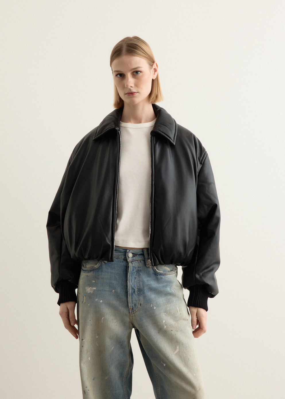 Faux Leather Bomber Jacket