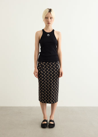 Moon Printed Jersey Knee Length Skirt