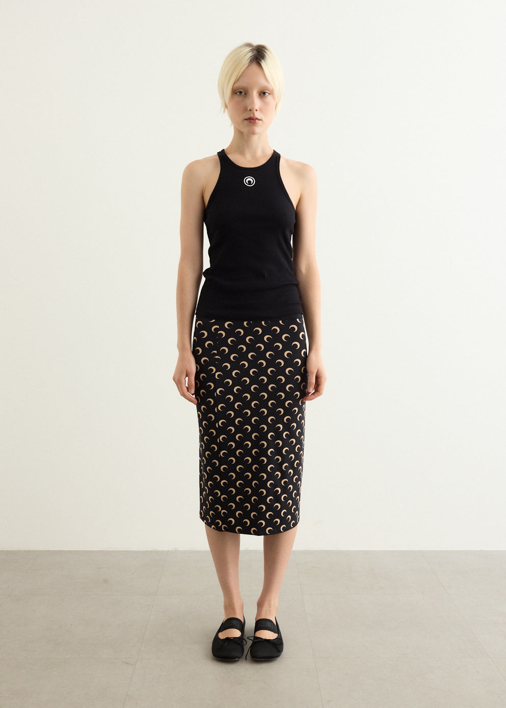 Moon Printed Jersey Knee Length Skirt