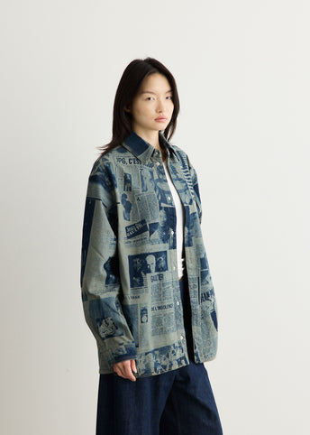 Denim Shirt With Newspaper Print