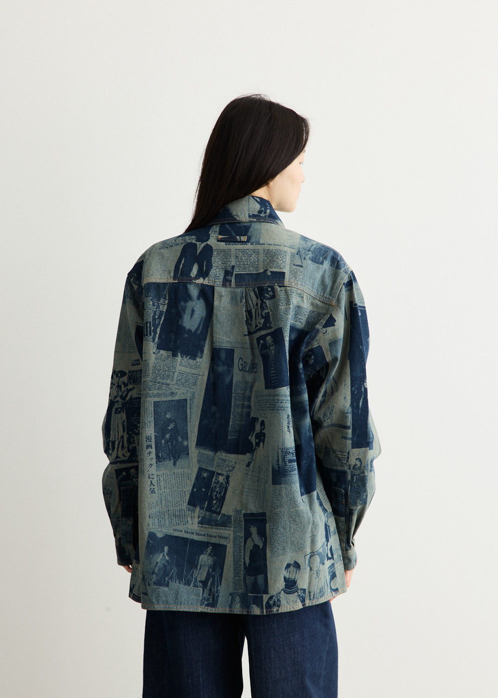 Denim Shirt With Newspaper Print