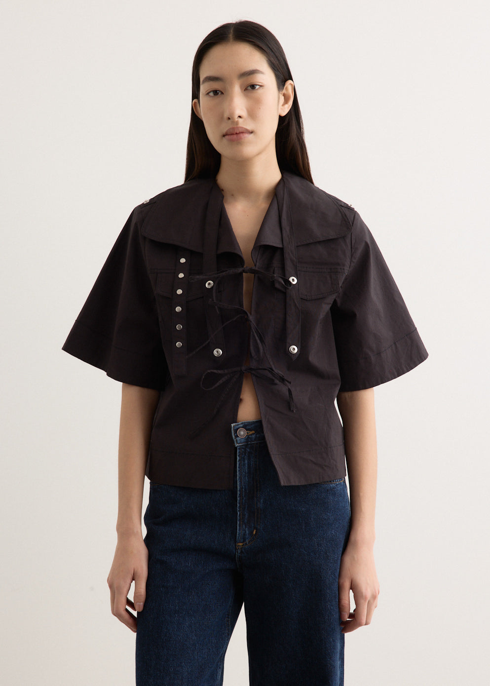 Stretch Cotton Cowl Neck Blouse