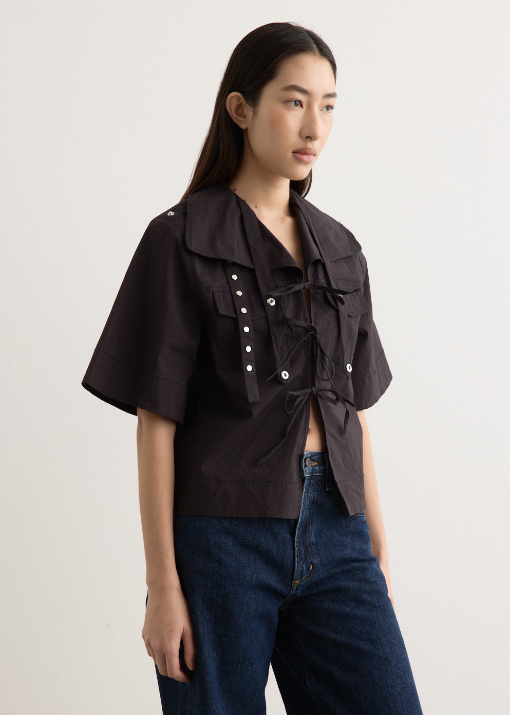 Stretch Cotton Cowl Neck Blouse