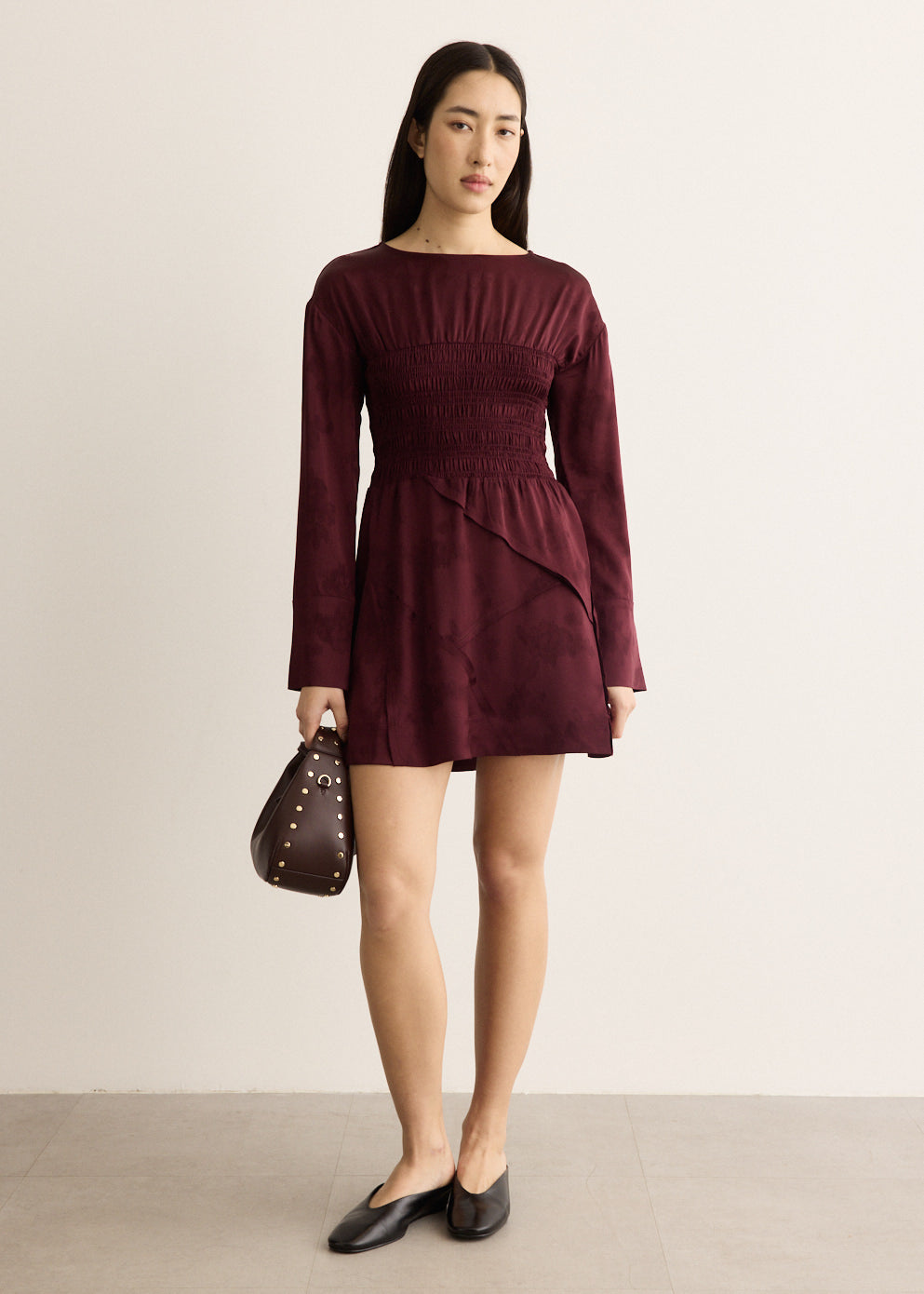 Fluid Satin Jacquard Patchwork Mini Dress