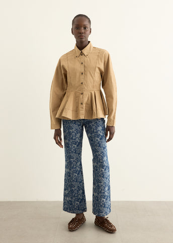 Washed Stretch Cotton Peplum Shirt