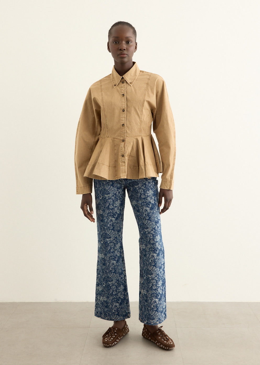 Washed Stretch Cotton Peplum Shirt