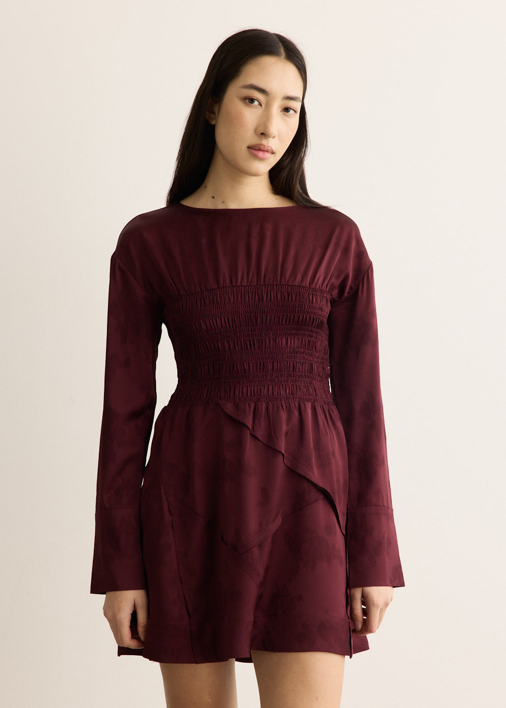 Fluid Satin Jacquard Patchwork Mini Dress
