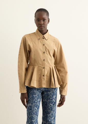 Washed Stretch Cotton Peplum Shirt