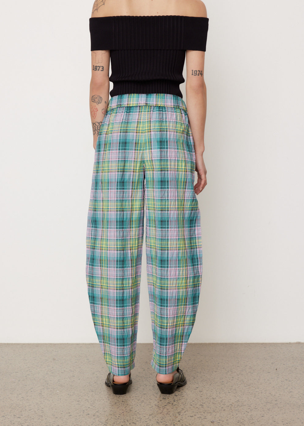 Seersucker Check Elasticated Pants