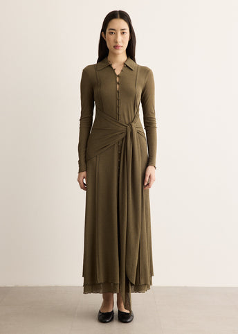 Marl Mesh Long Sleeve Maxi Tie Dress