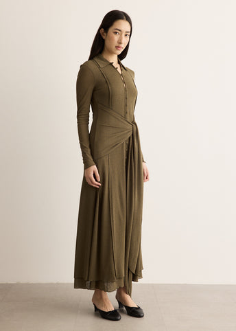 Marl Mesh Long Sleeve Maxi Tie Dress