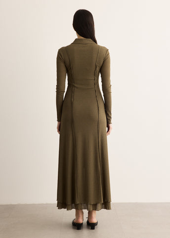 Marl Mesh Long Sleeve Maxi Tie Dress