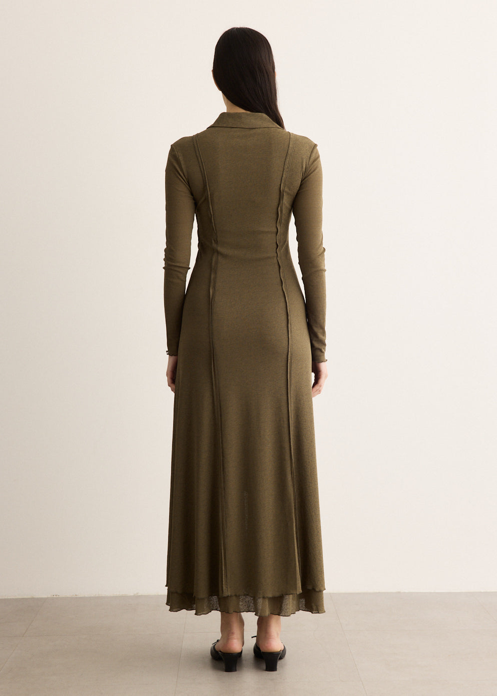 Marl Mesh Long Sleeve Maxi Tie Dress