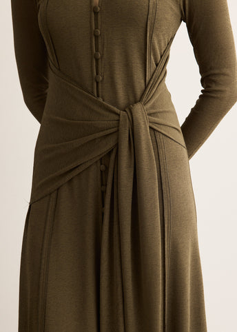 Marl Mesh Long Sleeve Maxi Tie Dress