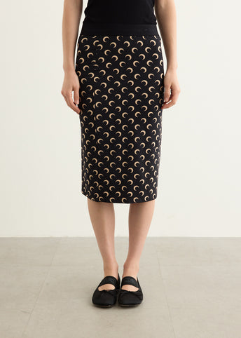 Moon Printed Jersey Knee Length Skirt