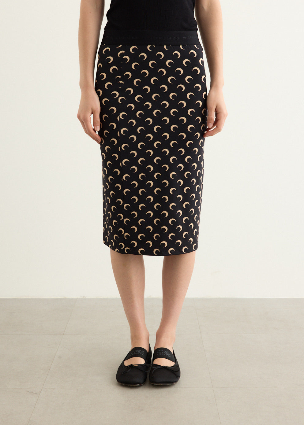 Moon Printed Jersey Knee Length Skirt
