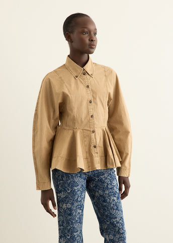 Washed Stretch Cotton Peplum Shirt
