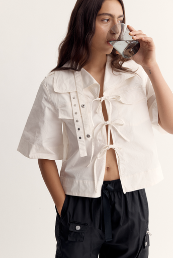 Stretch Cotton Cowl Neck Blouse