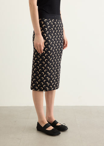 Moon Printed Jersey Knee Length Skirt