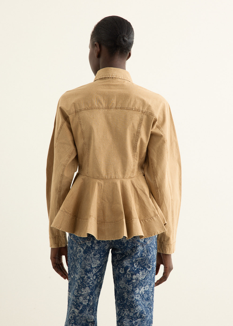 Washed Stretch Cotton Peplum Shirt