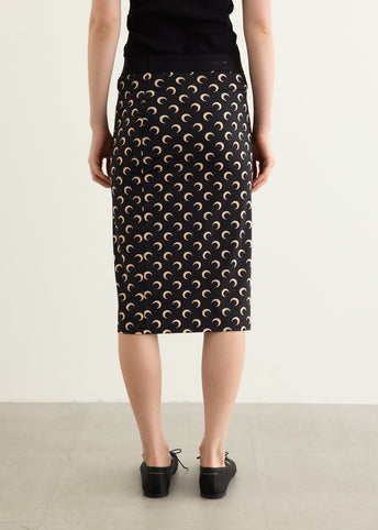 Moon Printed Jersey Knee Length Skirt
