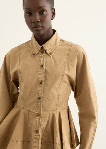 Washed Stretch Cotton Peplum Shirt