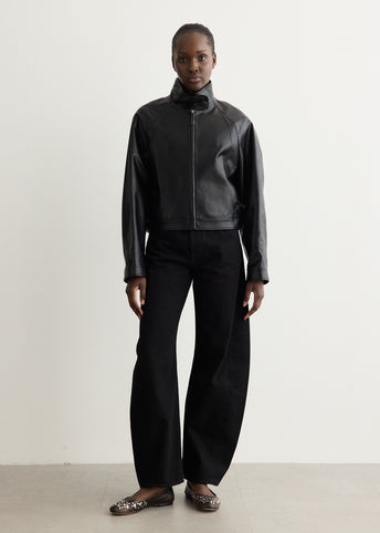 Stand Collar Leather Jacket
