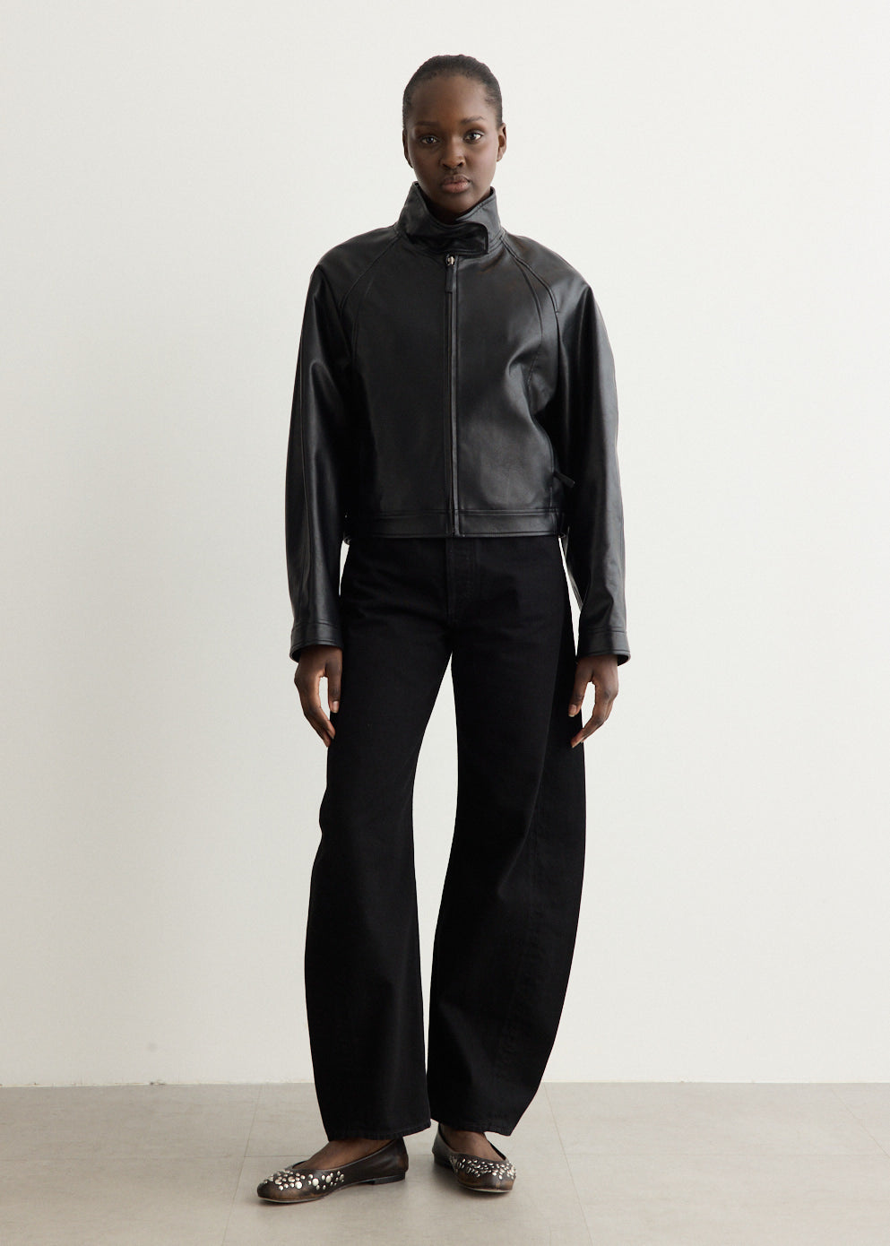 Stand Collar Leather Jacket