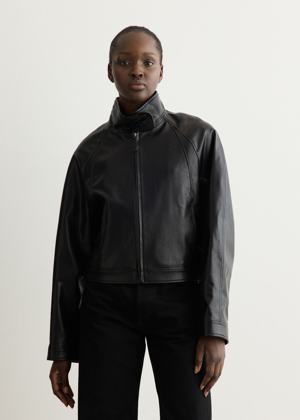 Stand Collar Leather Jacket