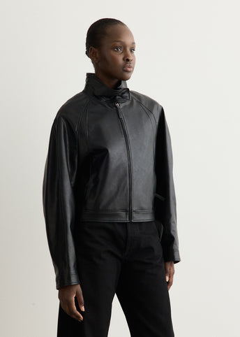 Stand Collar Leather Jacket