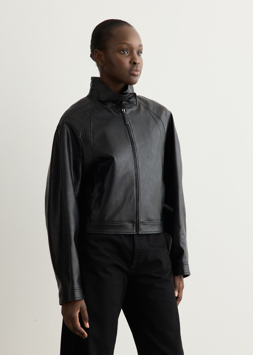 Stand Collar Leather Jacket