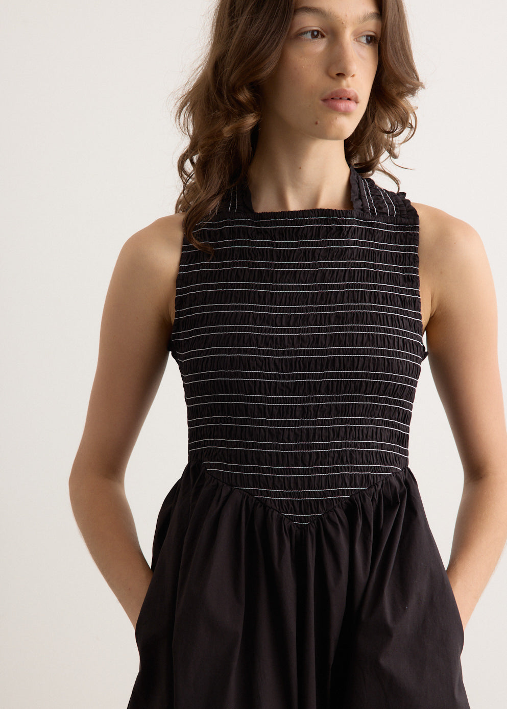 Washed Stretch Cotton Smock Midi Dress