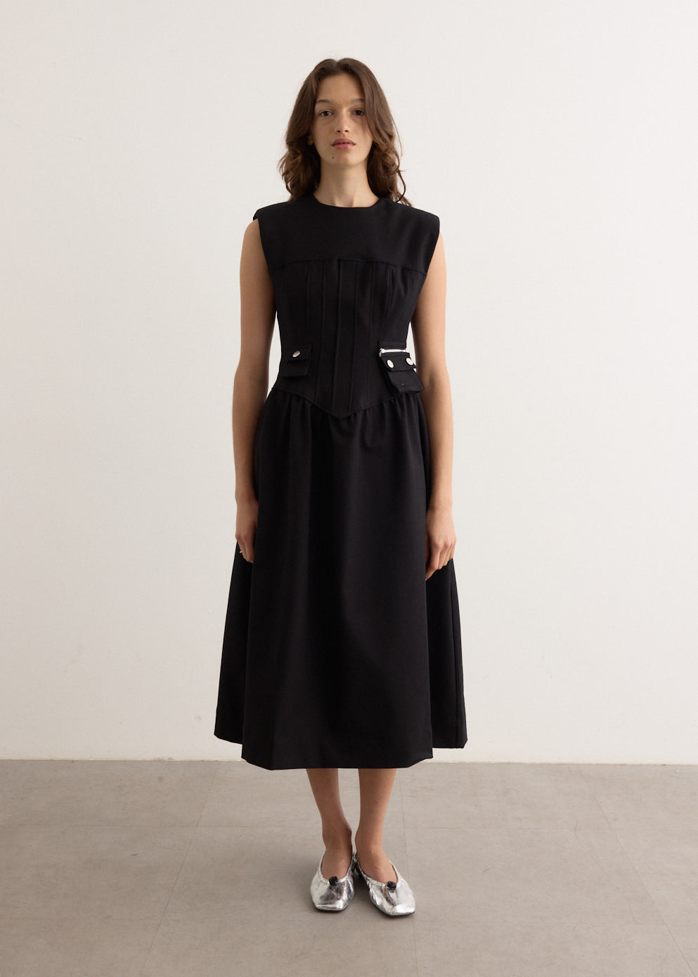 Heavy Cotton Tailoring Corset Midi Dress