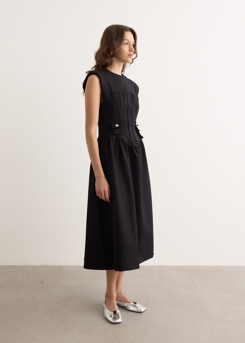 Heavy Cotton Tailoring Corset Midi Dress