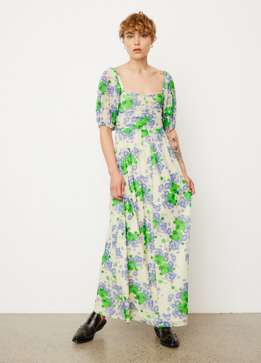 Ganni printed mesh maxi dress 2025