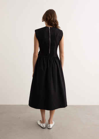 ganni black heavy cotton corset midi dress Black Heavy Cotton Tailoring Corset Midi Dress