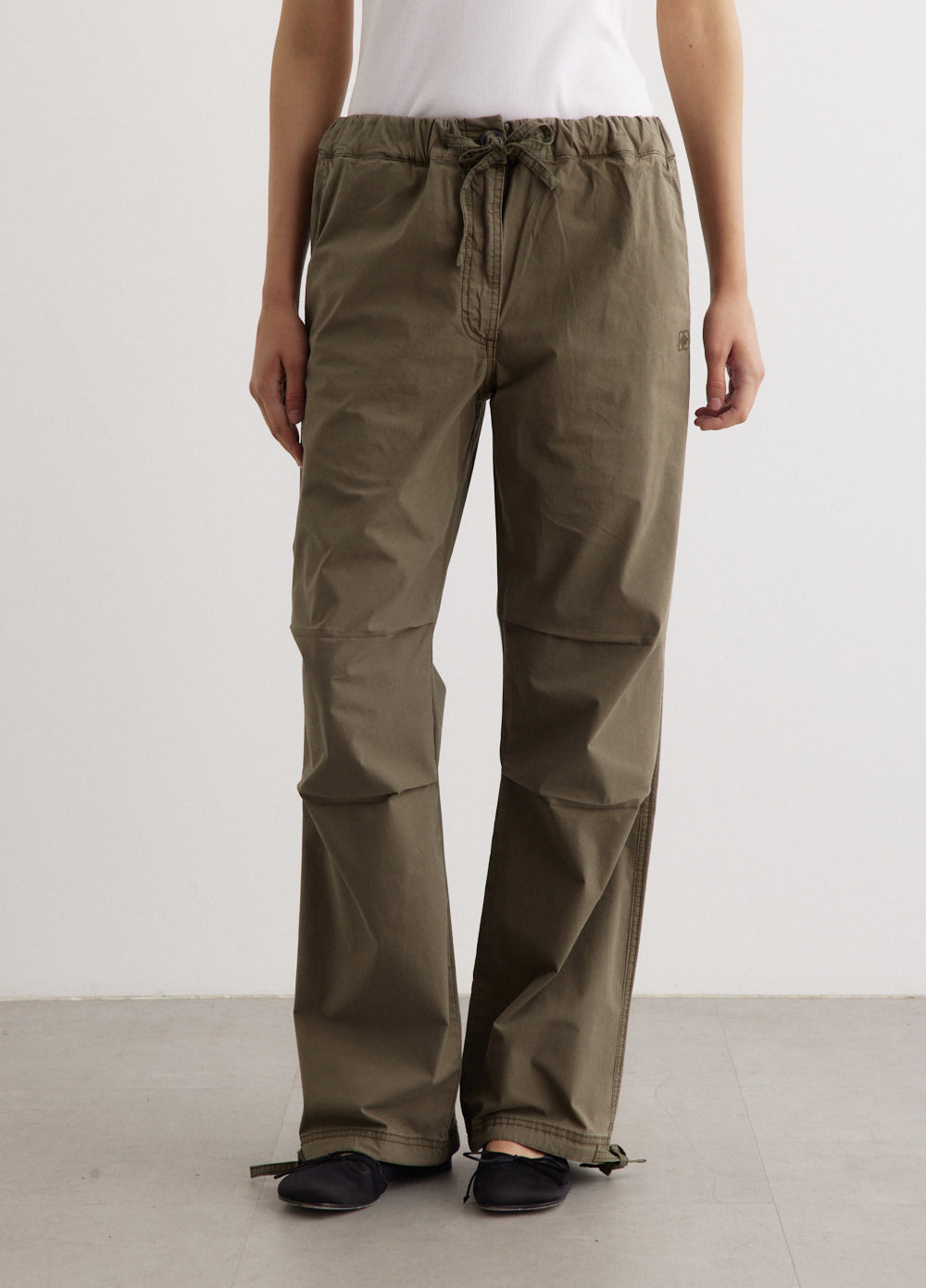 Washed White Drawstring Washed Cotton Canvas Drawstring Pants