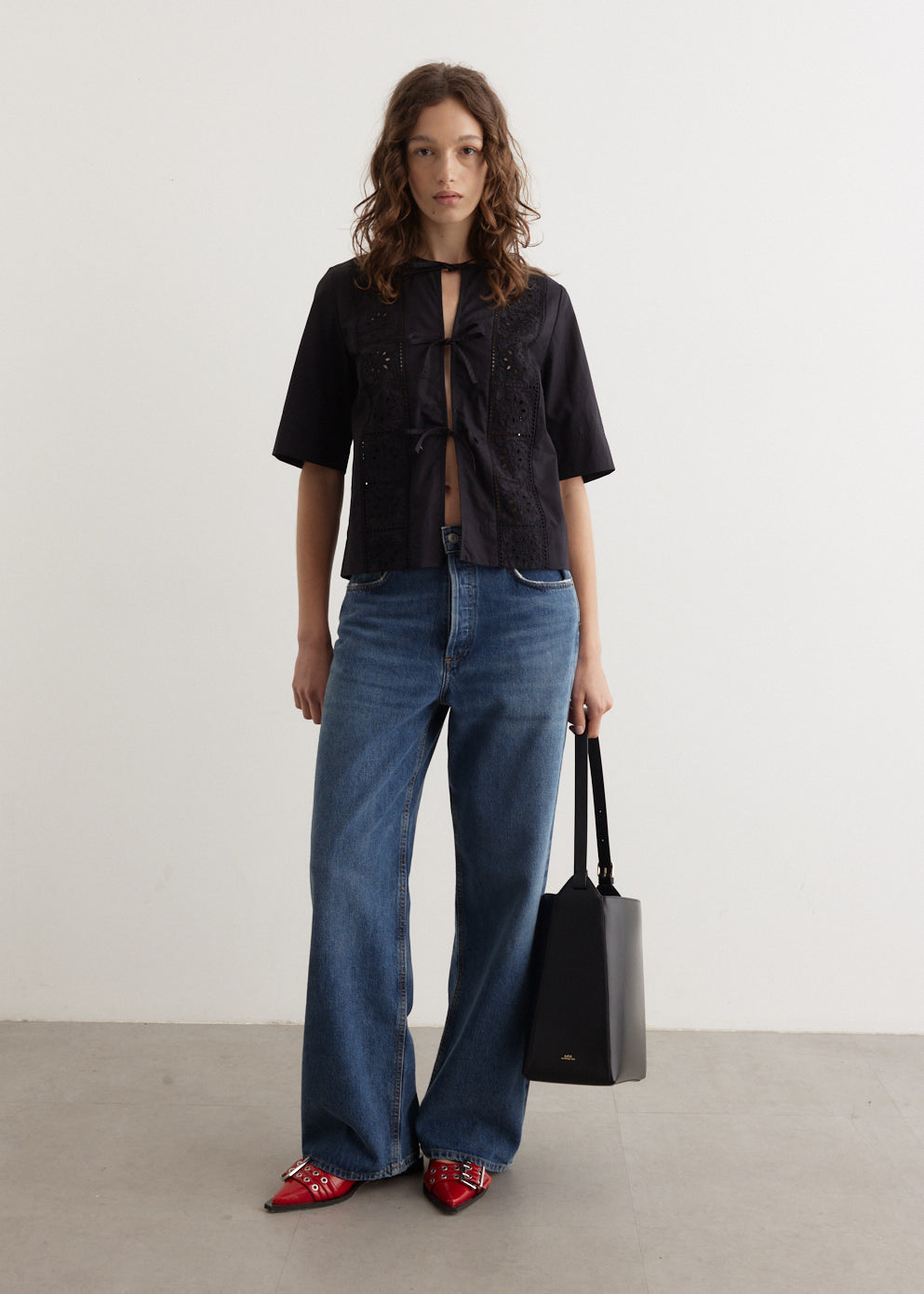 Ganni - Broderie Anglaise Tie Blouse - Tops,Specials : American Fashion Style Bags On Sale