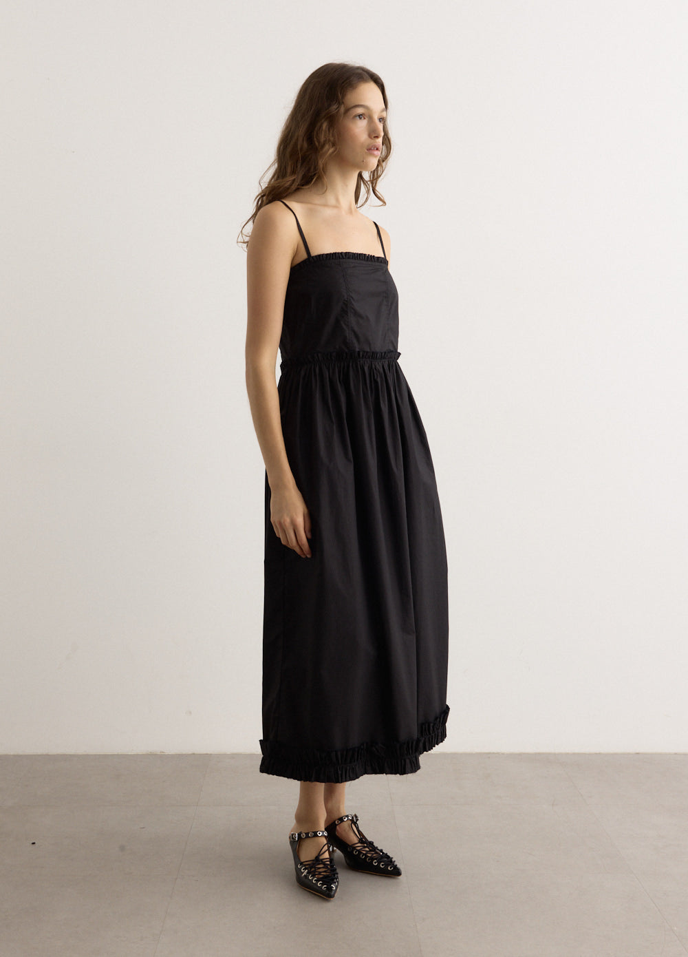 Cotton Poplin Strap Long Dress