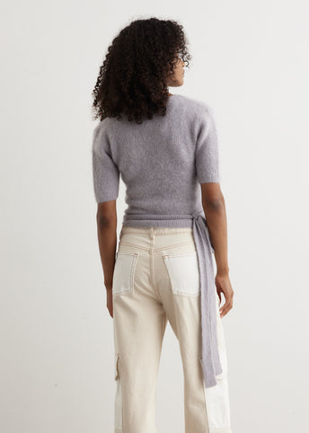 Brushed Alpaca Short-Sleeve Wrap Blouse