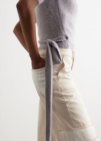 Brushed Alpaca Short-Sleeve Wrap Blouse