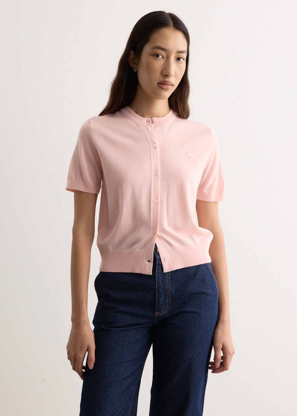 Maison Kitsune - Baby Fox Patch Regular Short Sleeve Cardigan - Cardigans,Specials : American Fashion Style Bags On Sale Maison Kitsune - Baby Fox Patch Regular Short Sleeve Cardigan - Cardigans,Specials : American Fashion Style Bags On Sale