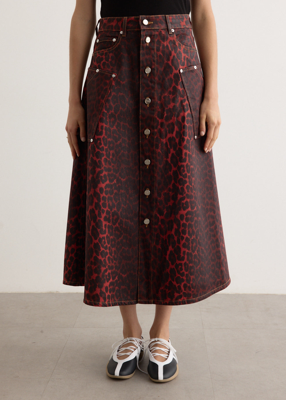 Foil Denim Midi Skirt