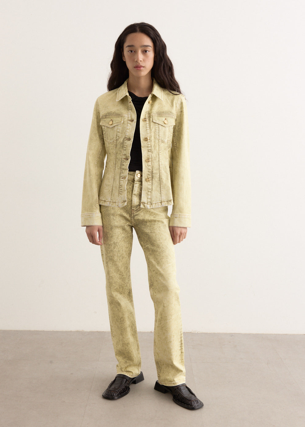 Foil Overdyed Denim Fitted Blazer
